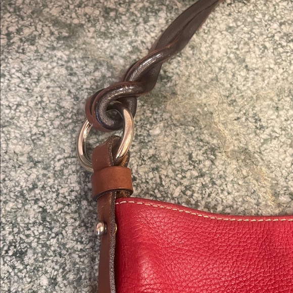 Dooney & Bourke Red Pebbled Leather Hobo with Braided Handle & Diagonal Zips Y2K - Picture 8 of 12